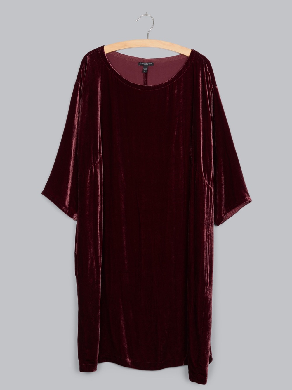 Eileen Fisher Bateau Neck Crushed Velvet Dress Silk Blend Burgundy Petite Small